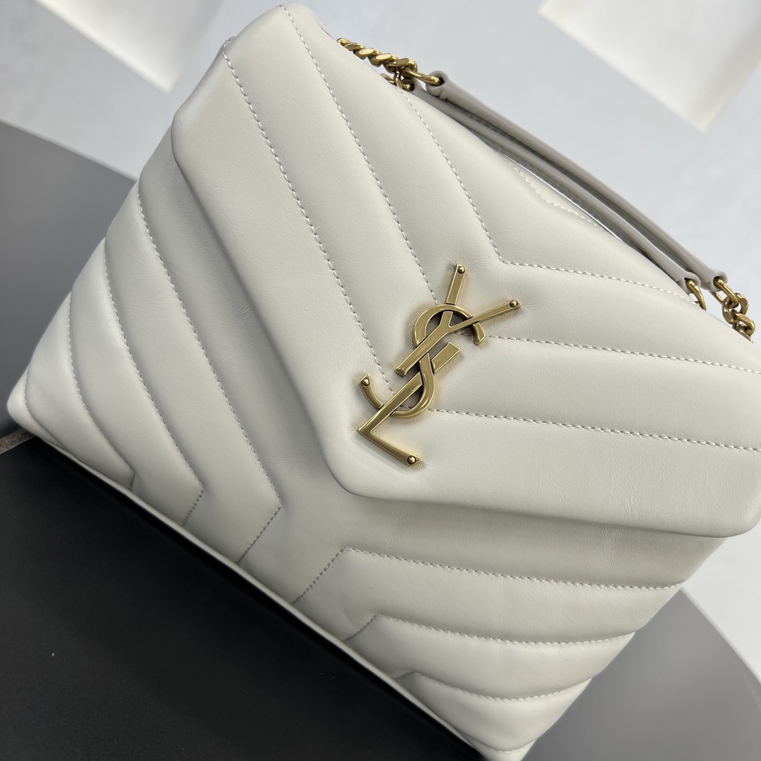 Saint Laurent Loulou Small Quilted Calfskin Shoulder Bag Handbag White 494699 Gold